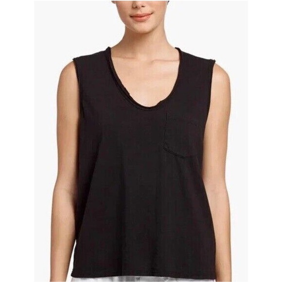Standard James Perse Stretch Linen Ringer Tank Black pocket tee size 2 - Picture 1 of 5